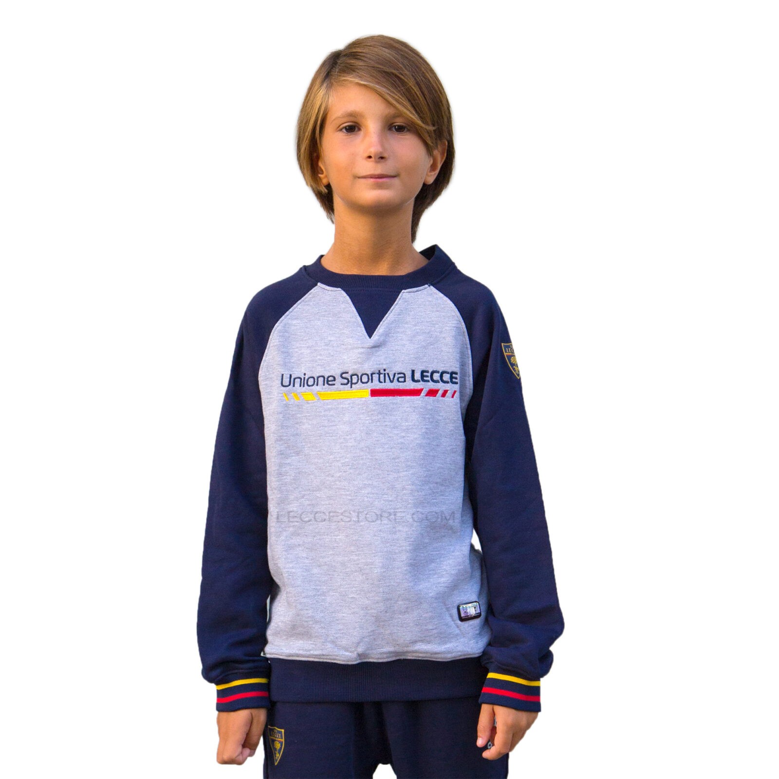 M908 – FELPA U.S.LECCE RAPPRESENTANZA GIROCOLLO GRIGIA BLU BAMBINO – PROMO GREY