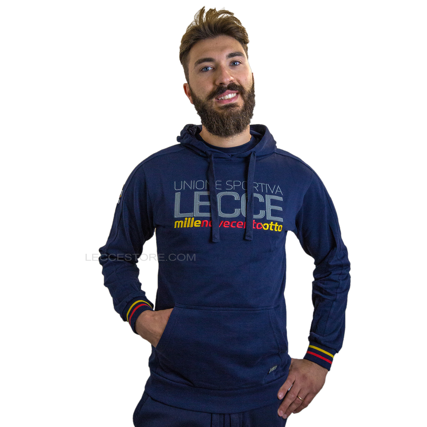 M908 – FELPA UNIONE SPORTIVA LECCE BLU COTONE CAPPUCCIO ADULTO