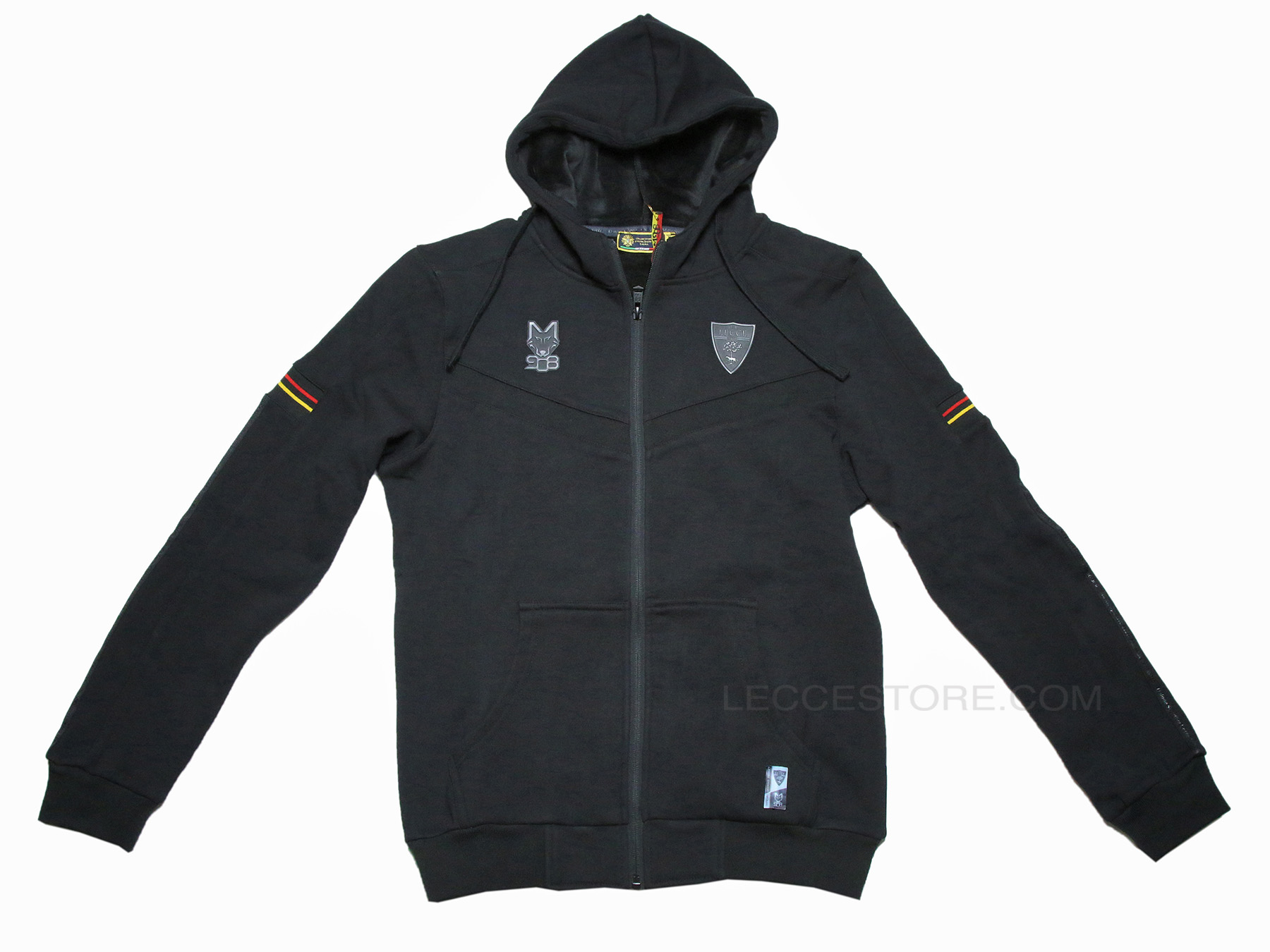 M908 – FELPA RAPPRESENTANZA NERA INSERTI GIALLOROSSI VELLUTO INTERNO ZIP+CAPPUCCIO ADULTO