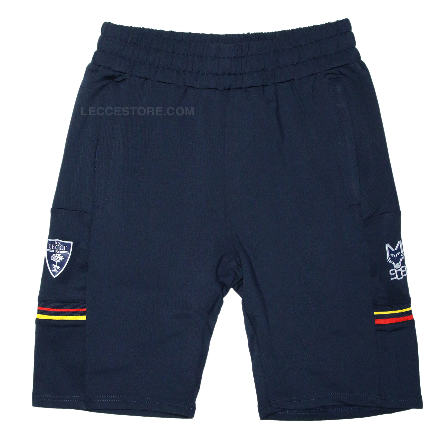 M908 – BERMUDA MEZZA TUTA SHORTS ALLENAMENTO BLU INSERTI GIALLOROSSI CON TASCA ZIP U.S.LECCE