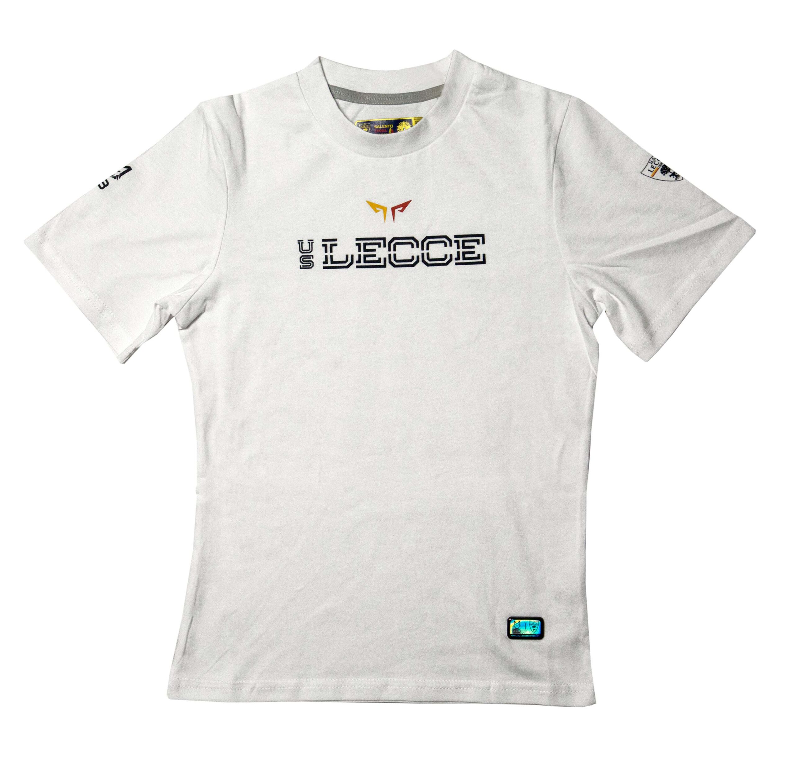 M908 – T-SHIRT MAGLIETTA BIANCA COTONE MANICA CORTA U.S.LECCE OCCHI LUPO BAMBINO