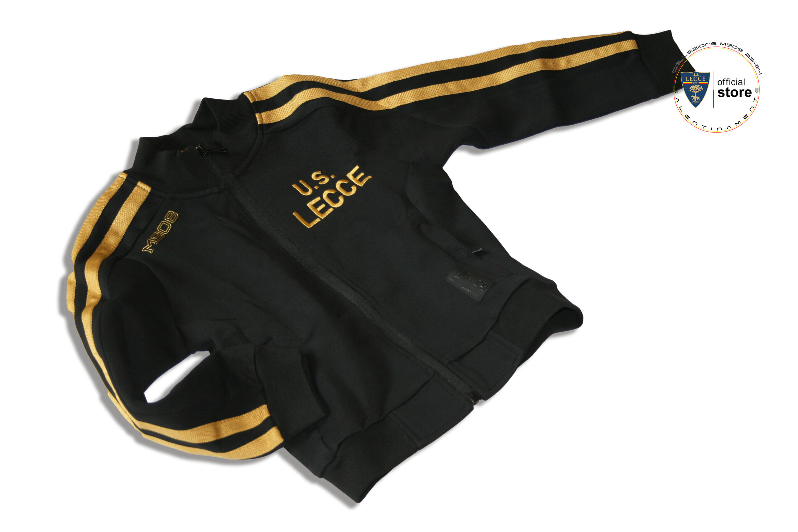 M908 – GIACCA TUTA NERA ORO RAPPRESENTANZA GIOCATORI ZIP U.S.LECCE CALCIO BAMBINO