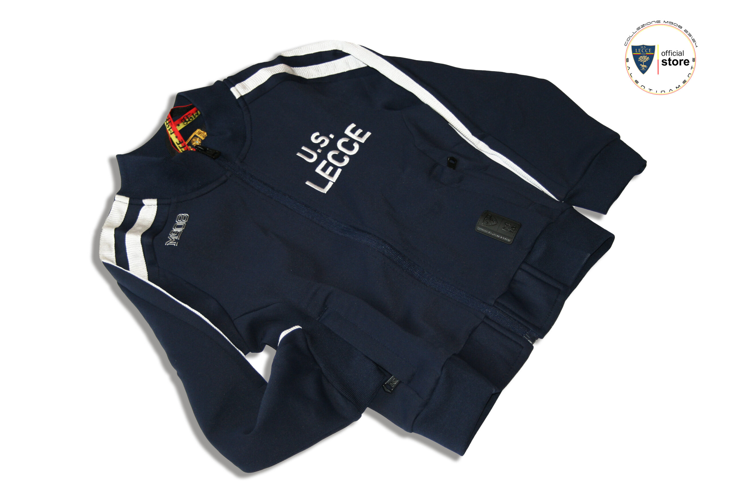 M908 – GIACCA TUTA BLU INSERTI ARGENTO RAPPRESENTANZA ZIP U.S.LECCE CALCIO BAMBINO