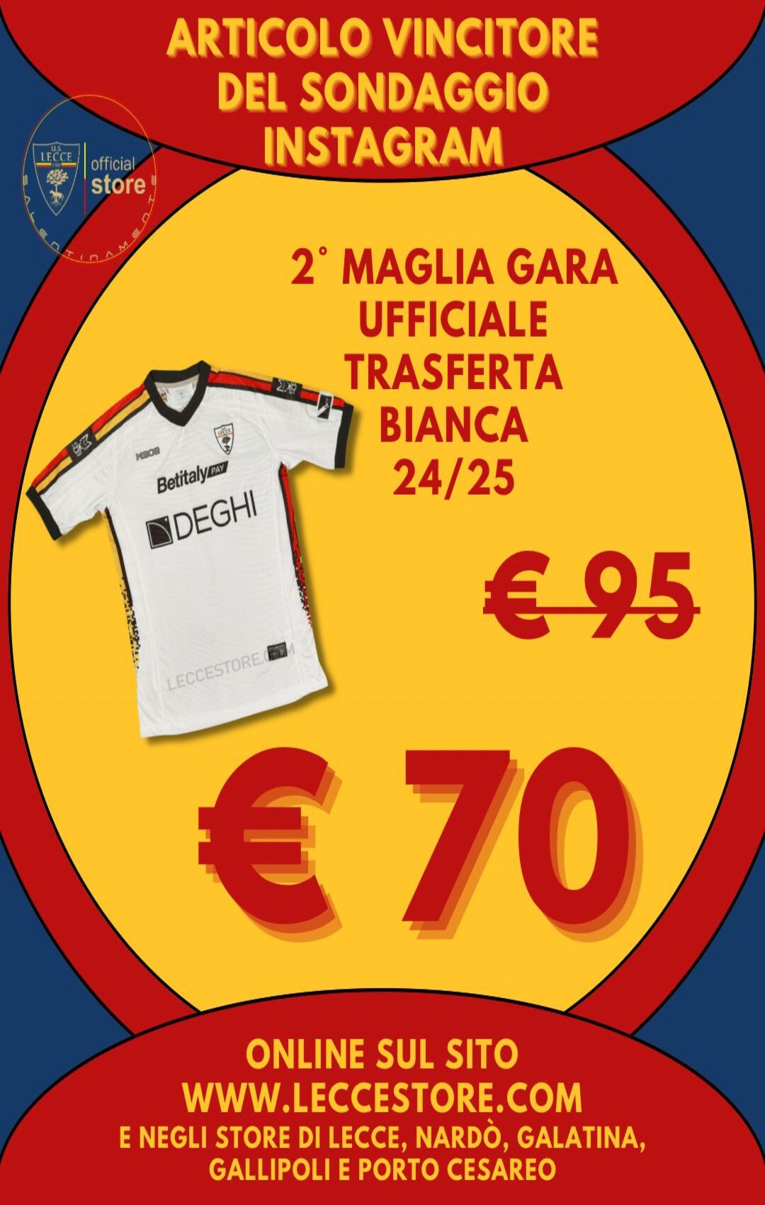 M908 – 2′ MAGLIA GARA UFFICIALE TRASFERTA BIANCA U.S.LECCE CALCIO 24/25