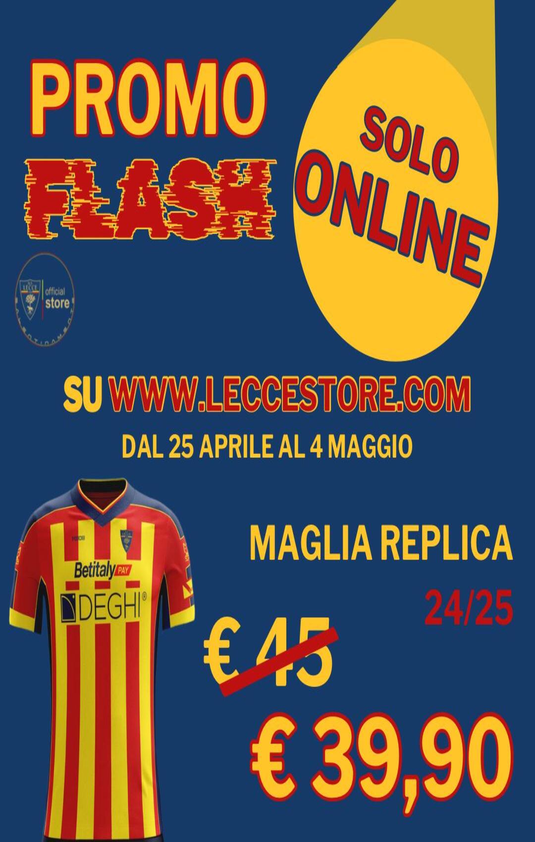 Dal 25/04 Al 04/05 PROMO SOLO ONLINE -M908 – 1′ MAGLIA REPLICA U.S.LECCE GIALLOROSSA CASA 24/25 ADULTO E BAMBINO